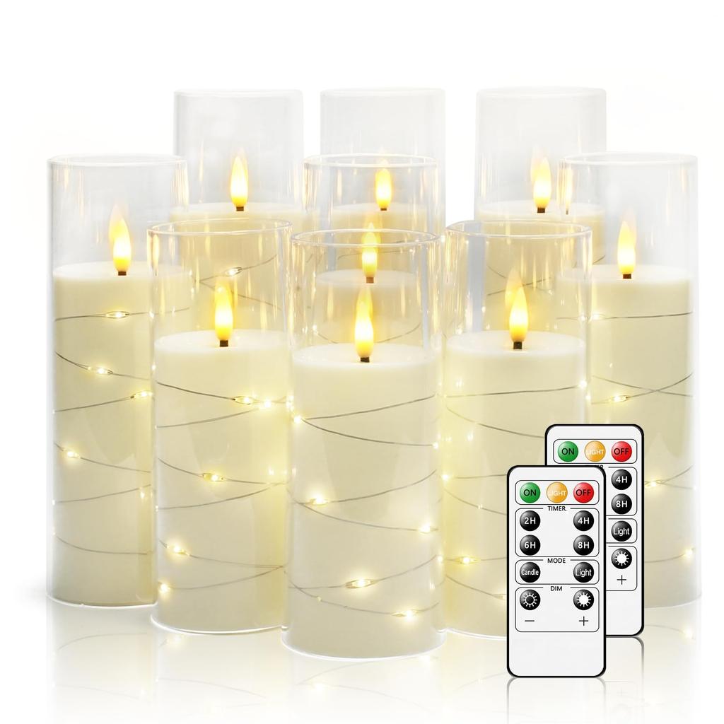 Flickering Flameless LED Pillar Candle Lights with Remote & Embedded Star String for Wishing Wedding Christmas Party Home Decor