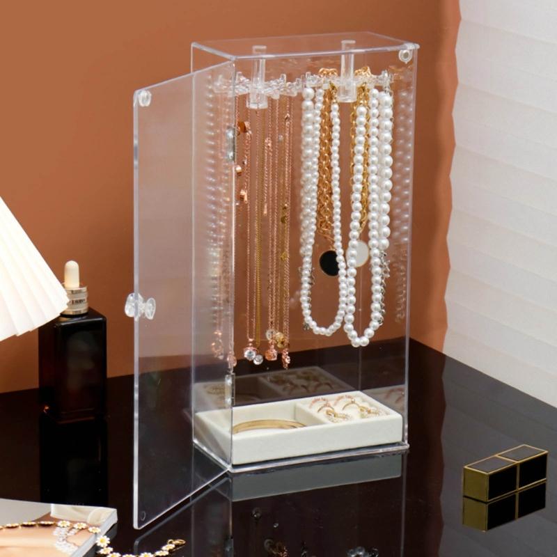 Bracelet Necklace Display Stand Clear Acrylic Hanging Jewelry Holder Dustproof Jewelry Organizer Desktop Storage Box