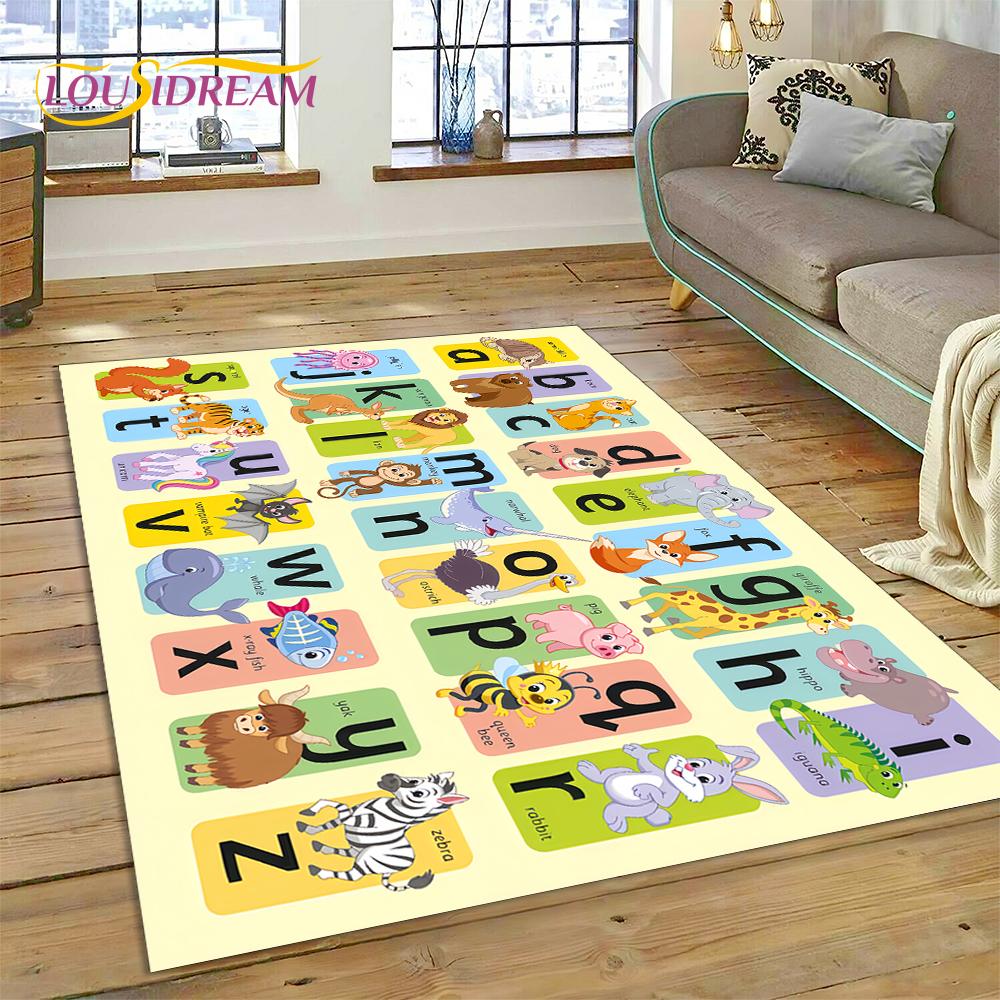 ABC Alphabet Kinder Krabbeln Frühe Bildung Cartoon Kinder Spielzimmer Bereichsteppich, Teppich für Wohnzimmer Schlafzimmer Sofa, Rutschfeste Matte