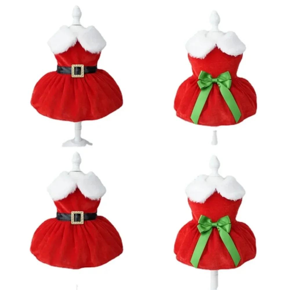 New Pet Christmas Clothing Cat Dog Red Dress Warm Bow Frock Santa Claus Clothes Kitten Puppy Christmas Gifts Pets Supplies