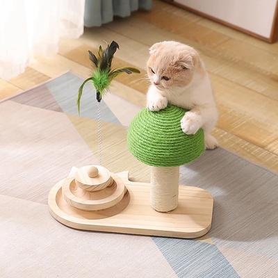 New Solid Wood Rotating Table for Cat Stick Sisal Hemp Ball Self-Entertainment Puzzle Durable Toy Pet Turntable Toys Articles