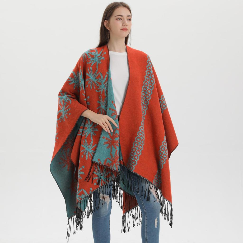 Women's Double-Sided Extra-Large Tassel Shawl: Thick, Warm, and Fashionable Knitted Autumn/Winter Cloak Scarf