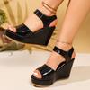 Lackleder Keilabsatz Sandalen für Damen 2025 Sommer Schwarz Klobige Plateau-Sandalen Frau Rutschfest Dicke Sohle Strandschuhe