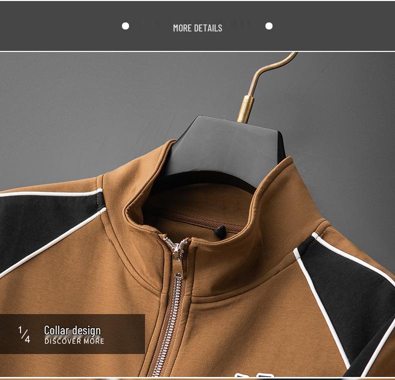 Men's High Collar Patchwork Zipper Hoodie - Light Luxury Autumn/Winter Collection