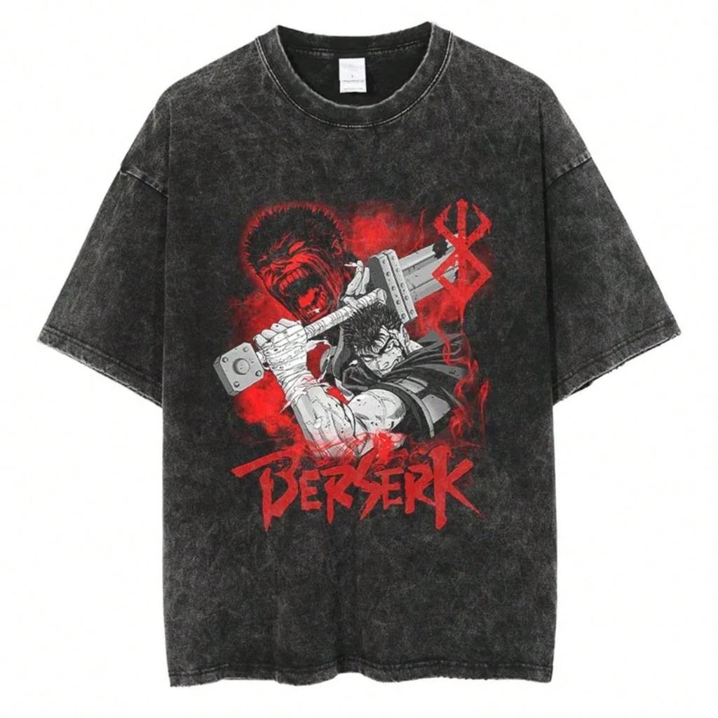 2024 New Style To Do Old Dark Anime Printed Street High Quality Retro 's T-Shirt Street Round Neck Short Sleeve T-Shirt