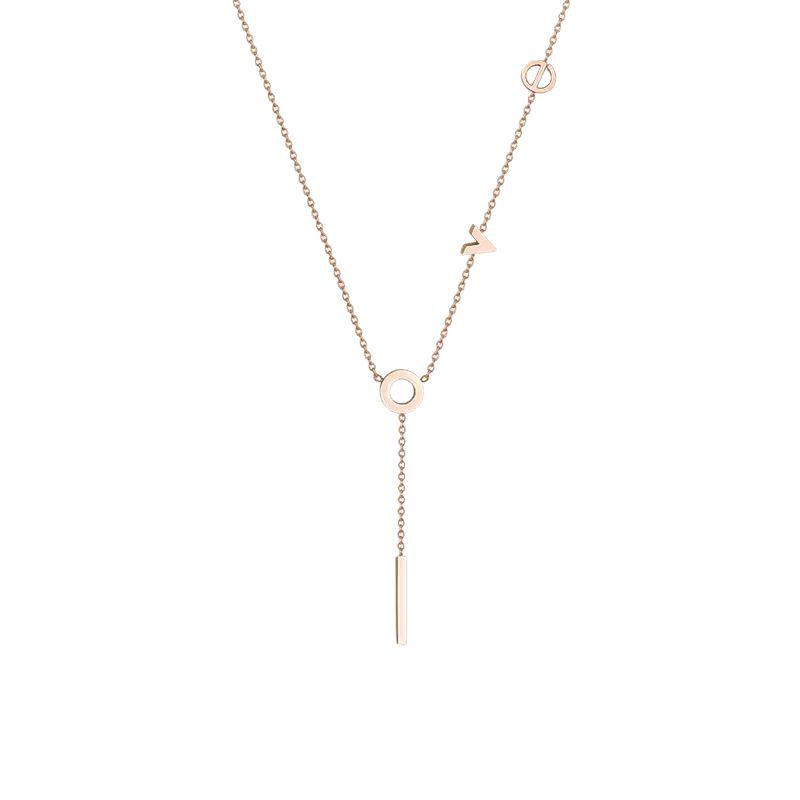 Elegant Korean-Style Titanium Steel Necklace with 'Love' Letter Tassel for Women