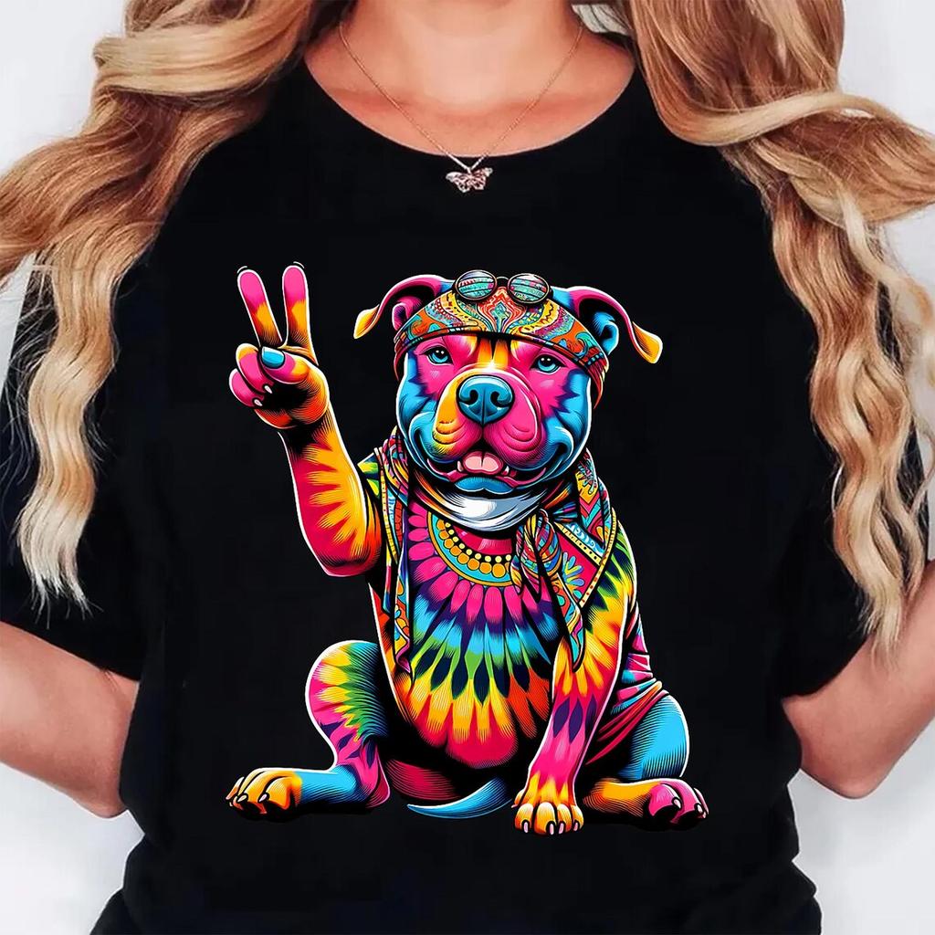 Pitbull Dog TShirt Funny Farmhouse Tee Casual Short Sleeve Top Womens Clothing Cartoon Streetwear Y2k Clothes