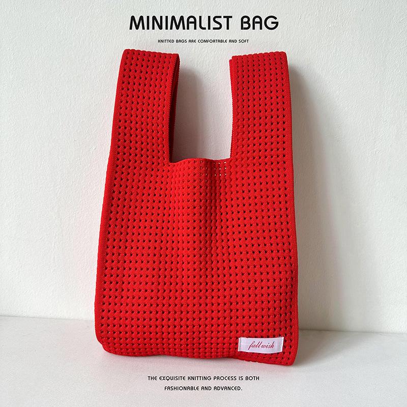 Solid Color Knitted Shoulder Bag - Versatile Large Capacity Tote