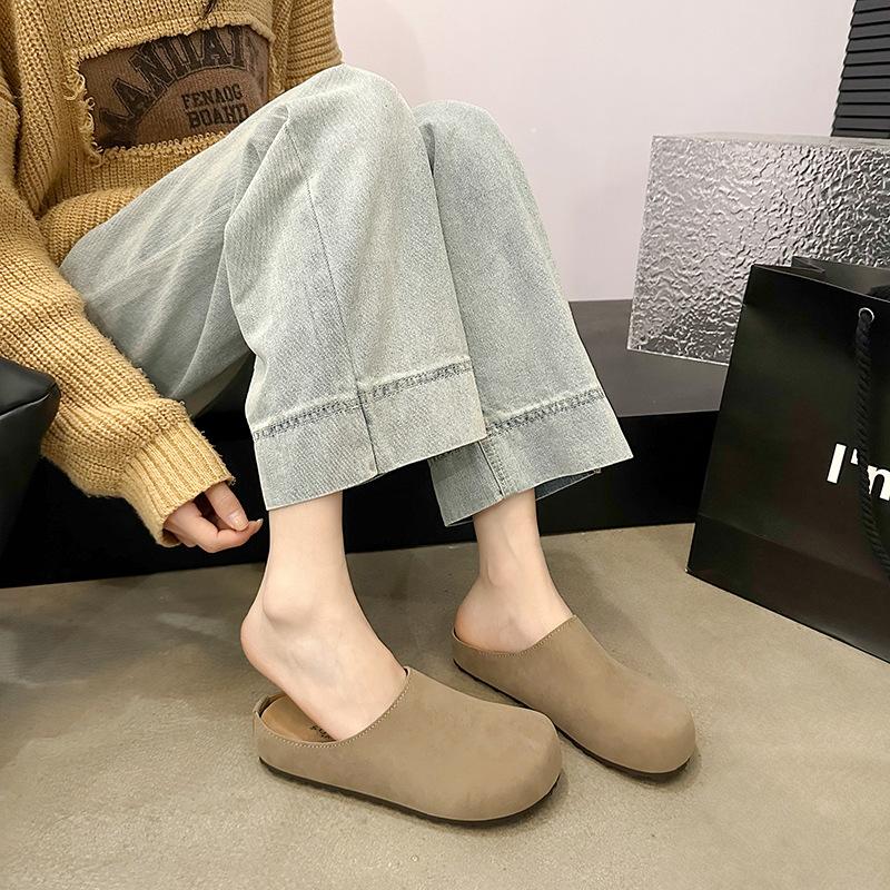 Leather women's shoes new thick-soled bag head half slippers lazy one pedal soft-soled sandals shoes