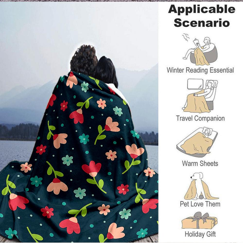 1pc Floral Pattern Lightweight Flannel Blanket, Comfortable and Warm Blanket, for Office and Camping Sofa Bed, Livingroom141