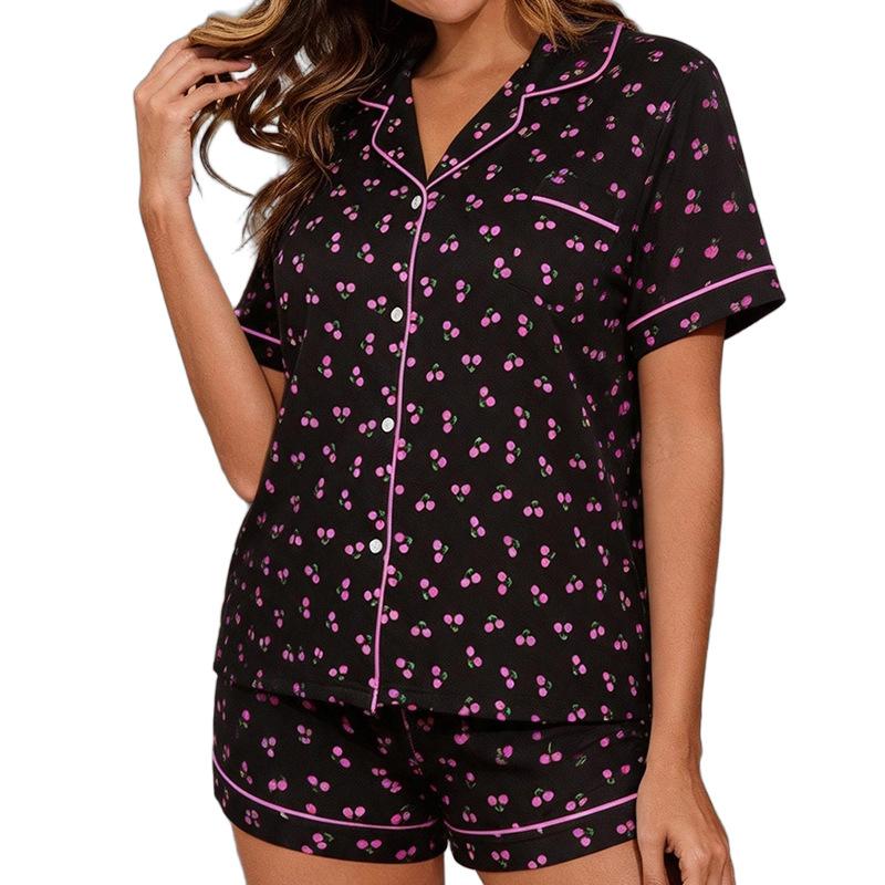 Pajamas women's summer breathable comfortable lapel short-sleeved shorts two-piece set women's loungewear nightwear