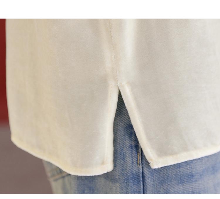 Damen Seiden Samt Plissee Spitze Pullover mit Stehkragen - Herbst Französischer Stil