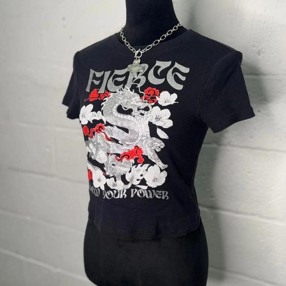 Y2K No Boundaries Sparkly Dragon Graphic Baby Tee Size Small L