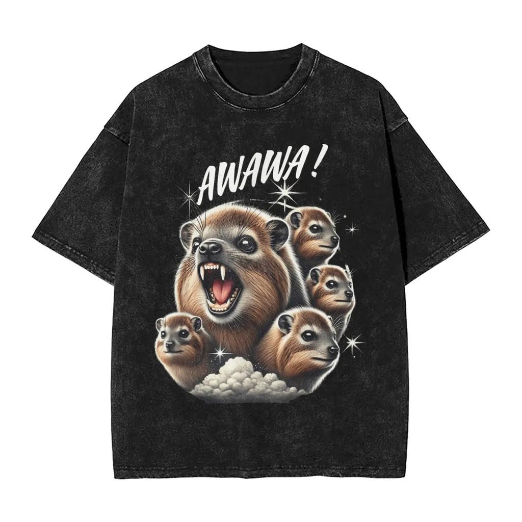 Arrival Rock Hyrax Awawa Cute Hyrax Meme Washed Mens Women Clothes Tee Shirt Graphic T-Shirts for Men Ropa Hombre