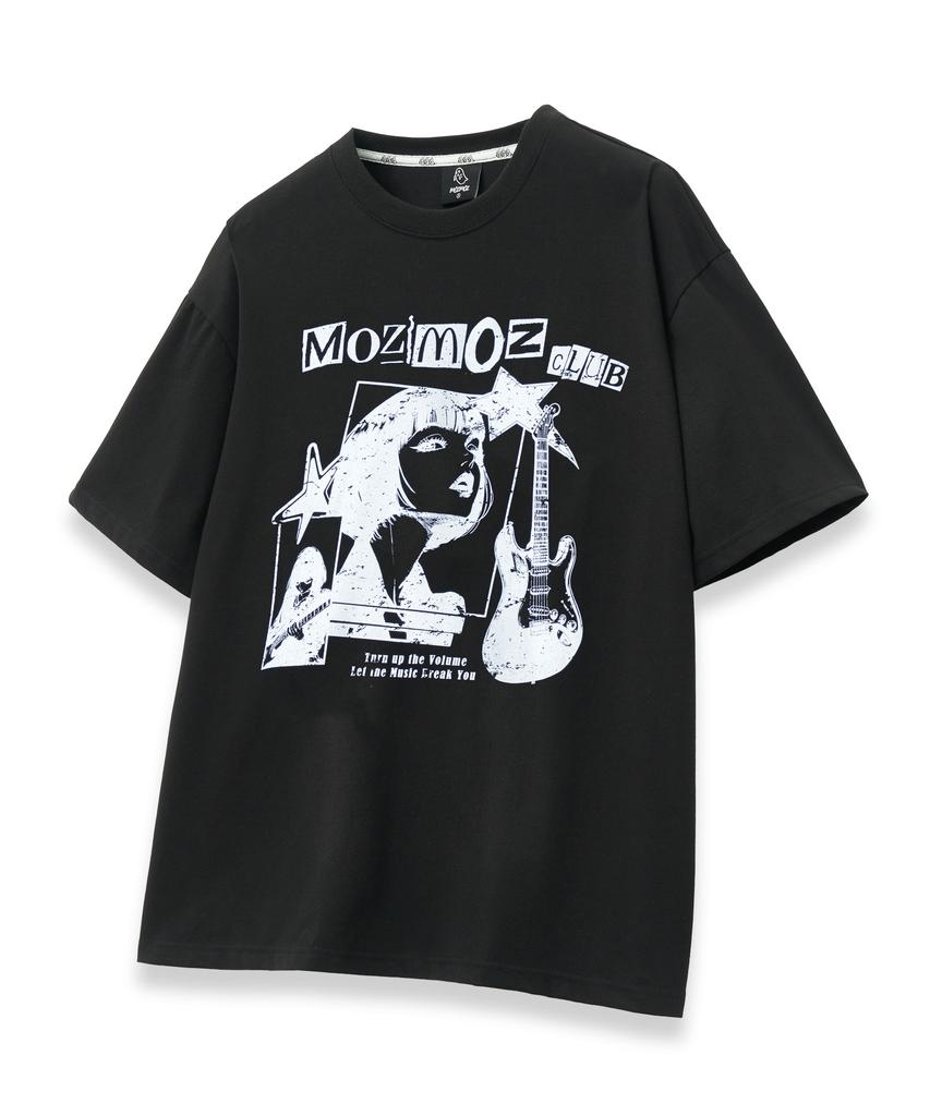 MOZMOZ Comic Girl Oversized Short Sleeve T-Shirt Black