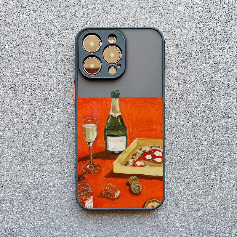 

Dining Table Wine Glass Oil Painting Phone Case For iPhone 17 Pro Max 16 15 14 Pro Max Plus 13 12 Mini 11 Pro Max Black Covers iPhone 15 Plus