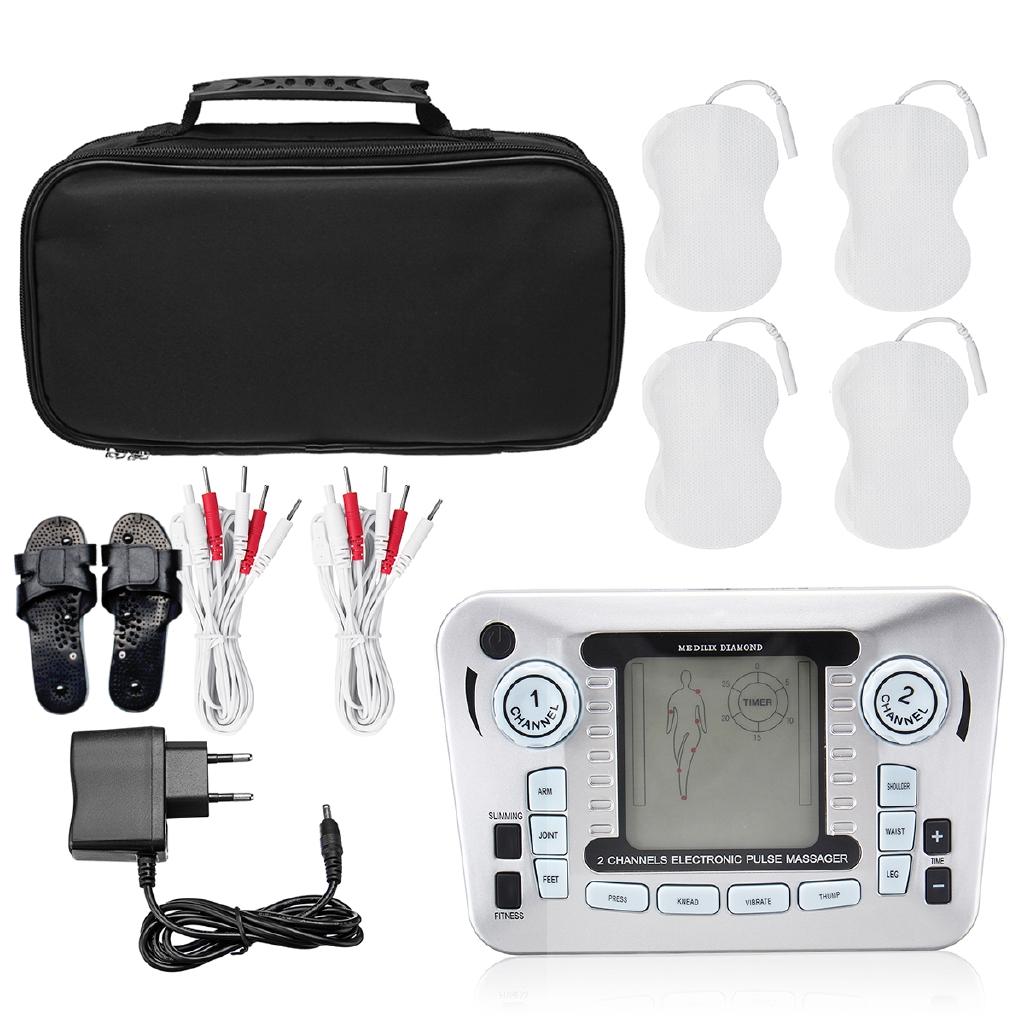 Multifunction LCD Slimming Massager Electrical Muscle Stimulator Body Massager Tens Acupuncture Machine +Slippers +4Pads