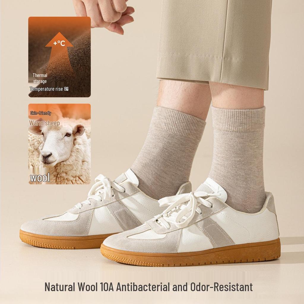 Men's 95% Wool Mid-Calf Merino Cashmere Socks - Warm, Antibacterial, Anti-Odor for Autumn/Winter