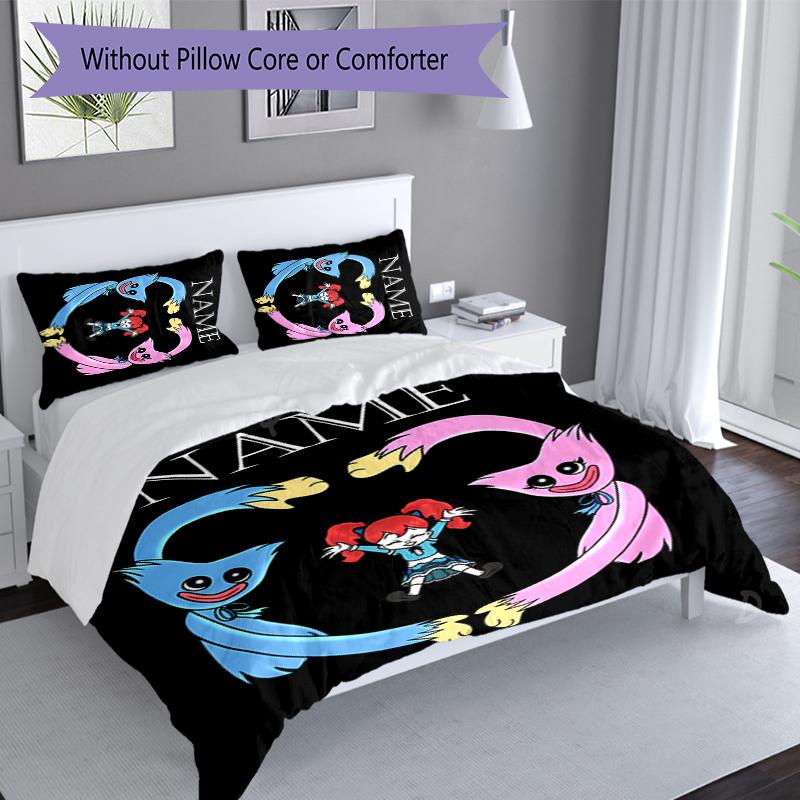 3pcs Custom Name Poppy Playtime Bedding Set,Includes 1 Duvet Cover and 2 Pillowcases,All-season Bedroom Decor