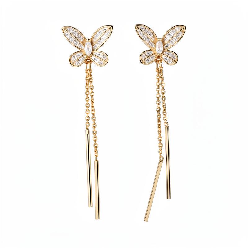 Gold-Plated Zircon Butterfly Tassel Ear Clip: Versatile, Luxurious Jewelry for Women