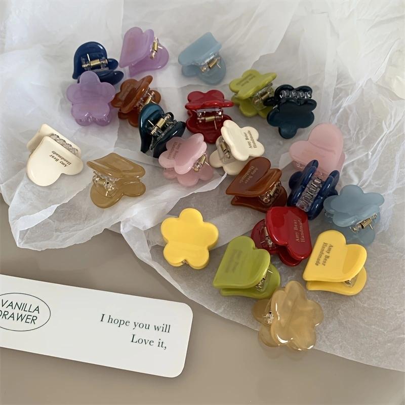 

2pcs/set Cute Mini Acetate Heart Flower Geometric Hair Claw Plain Color Small Shark Clip Side Pins Women Hair Accessories