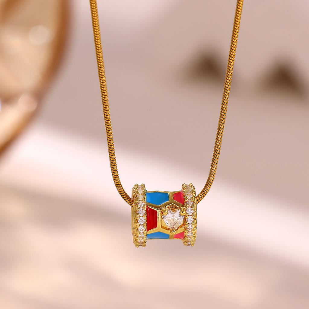 Vintage Enamel Necklace For Women Gold Color Flower Stone Charm Bee Sun Pendant Drip Oil Collier Femme Aesthetic Jewelry Gifts