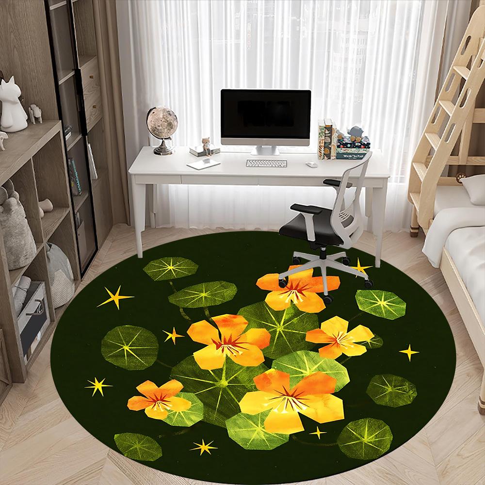 1PC Nasturtiums Office Round Rug, Non slip, Soft and Durable Office Rug for Interior Decoration, Perfect for Office