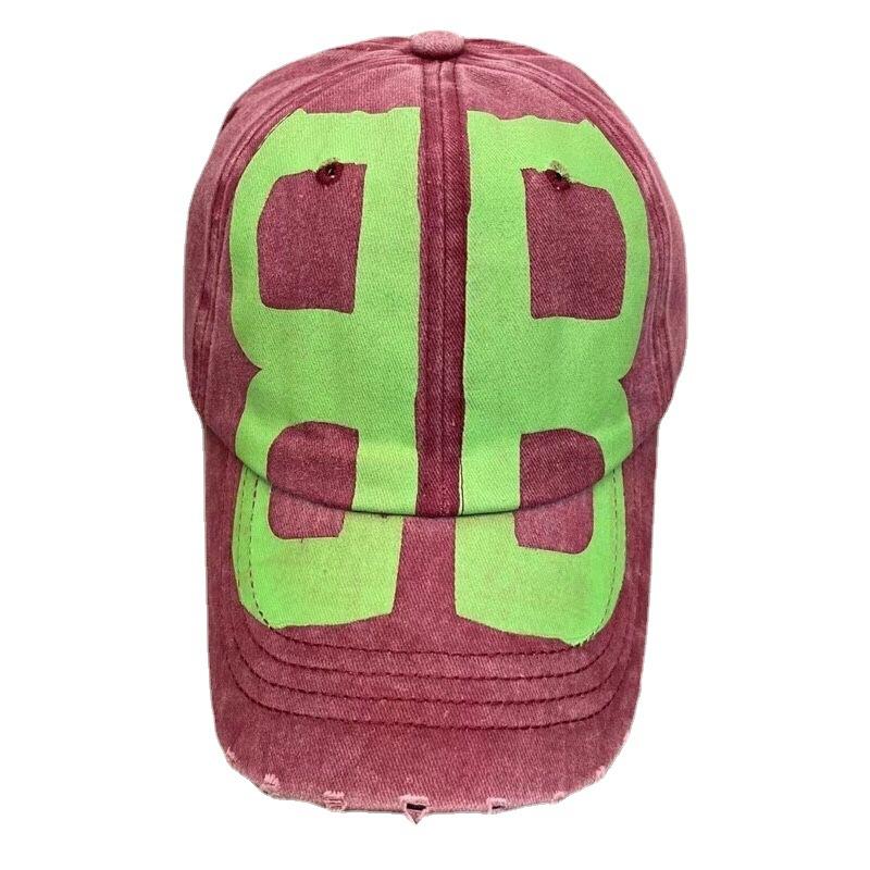 New cap women's double B graffiti print letter hat companion versatile hole baseball cap men's trend