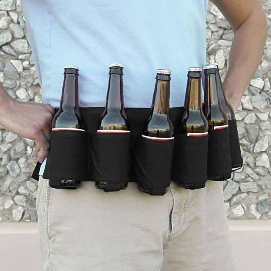 Beer Can Belt Adjustable Quick Release Multi-compartment Large Capacity with Zipper Pocket Portable Beer Can Holder Drink Bottle Belt Camping Supplies