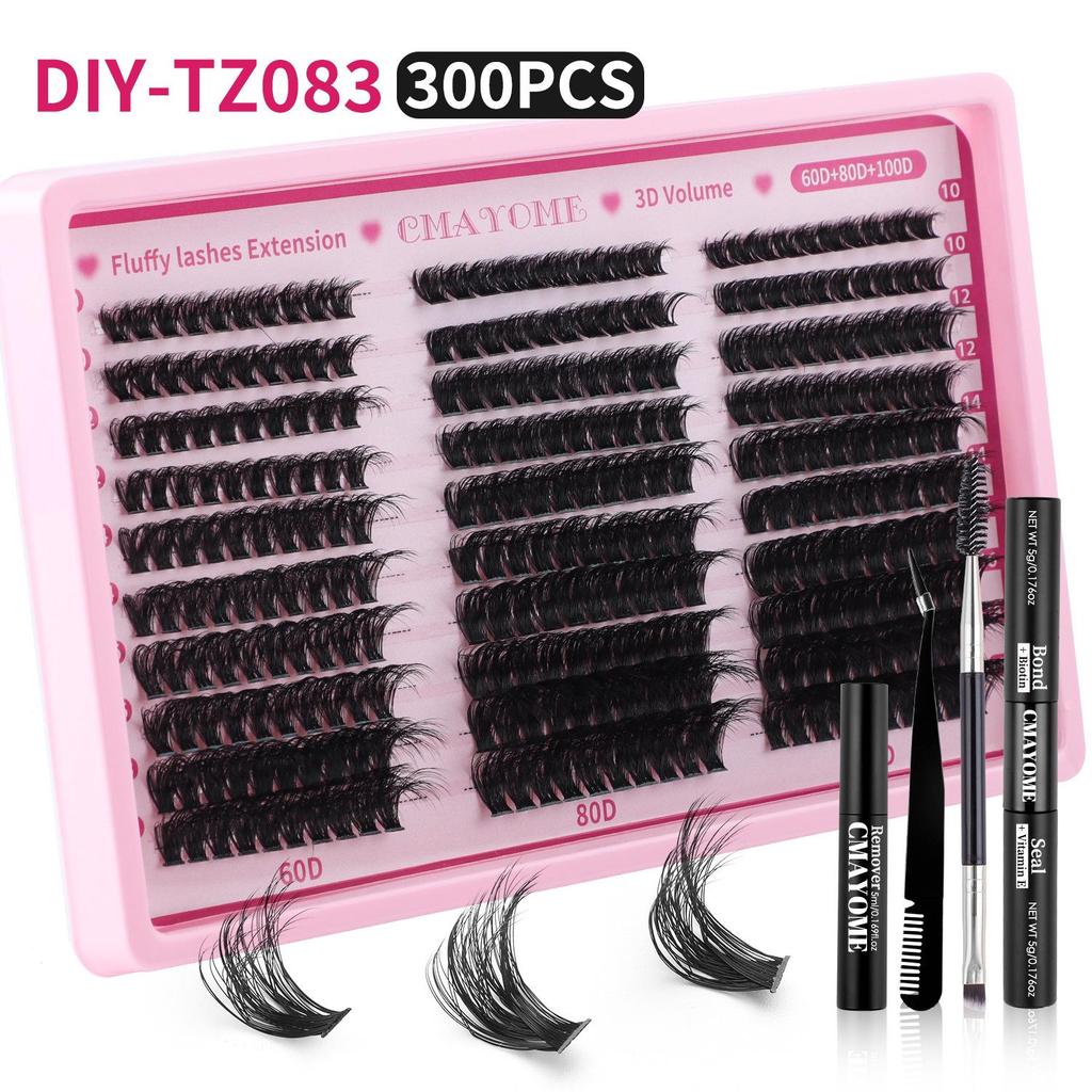 Cross-Border 300 Clusters D Curl Faux Eyelash Set: 10-18mm Dense Flower Cluster DIY Eyelashes