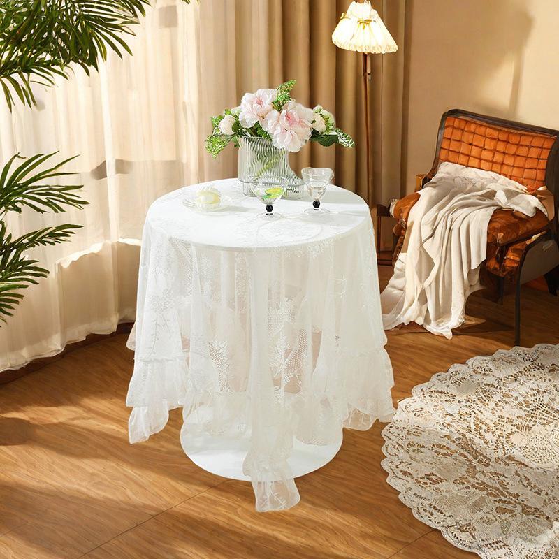 Light luxury princess white lace round tablecloth coffee table tablecloth American pastoral decoration French cover
