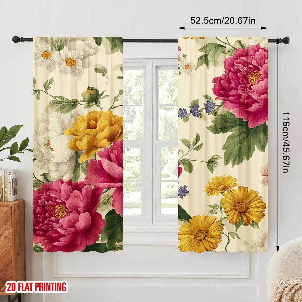 2pcs,2D Plane Printing Curtains Roller Blinds Pastel Floral Burst Versatile Fabric (without Rod) Art Deco Festive Use for Living