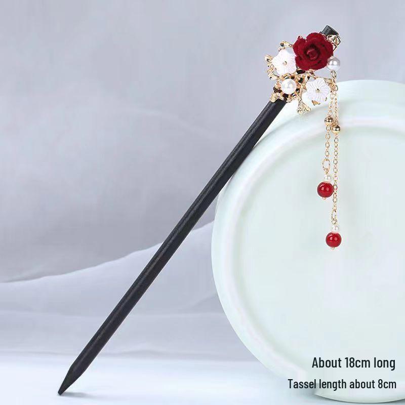 Grampo de Cabelo com Borla de Sândalo de Alta Qualidade para Penteados Updo de Hanfu Cheongsam