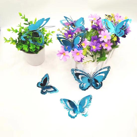 12 Pcs 3 Layers Wing Butterfly Wall Decor Removable 3D Hollow Butterfly Wall Decals for Crafts Home Bedroom Baby Shower Birthday Party Cake Decoration