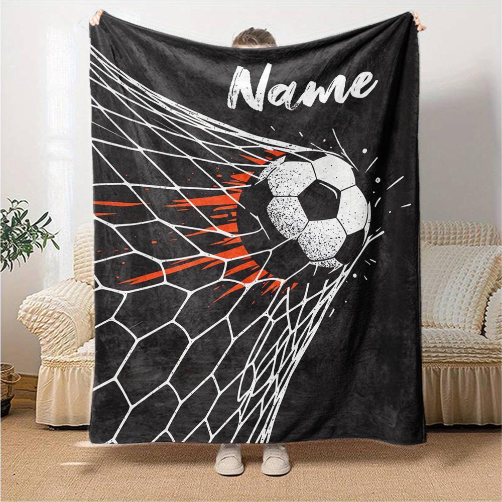 Custom Name Soccer Theme Printed Blanket - Perfect for Couch, Bed, Travel & Outdoor Use | Machine Washable, Cozy & Durable.