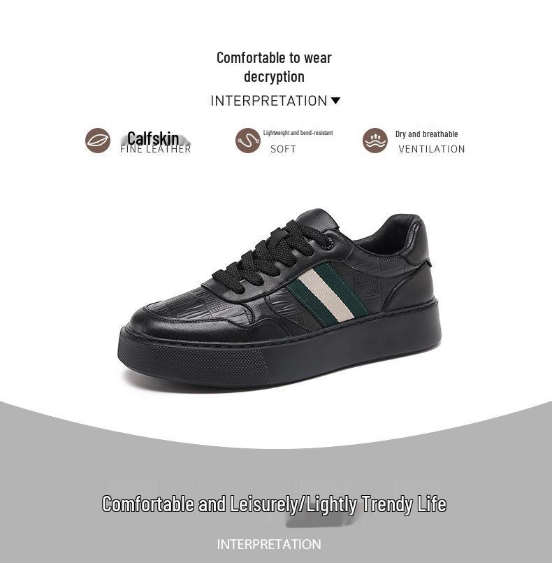 Trendy 2025 Men's Genuine Leather Sports Sneakers: White Soft Sole, Thick Sole Casual Shoes