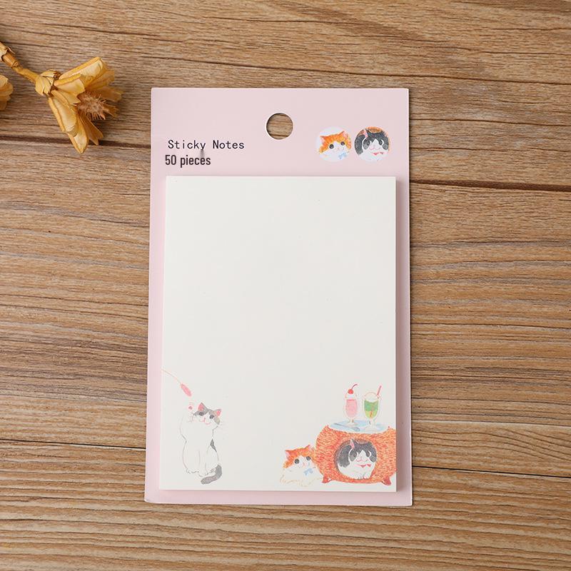 Creative Cartoon Cat Sticky Notes - Cute Memo Notepad for Messages and Diaries 50 Sheets