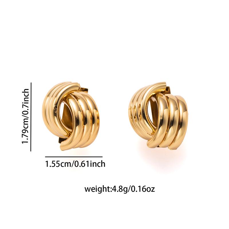 Gold C-Shaped Round Hoop Earrings with Bright Surface, French Light Luxury, High-End Stainless Steel