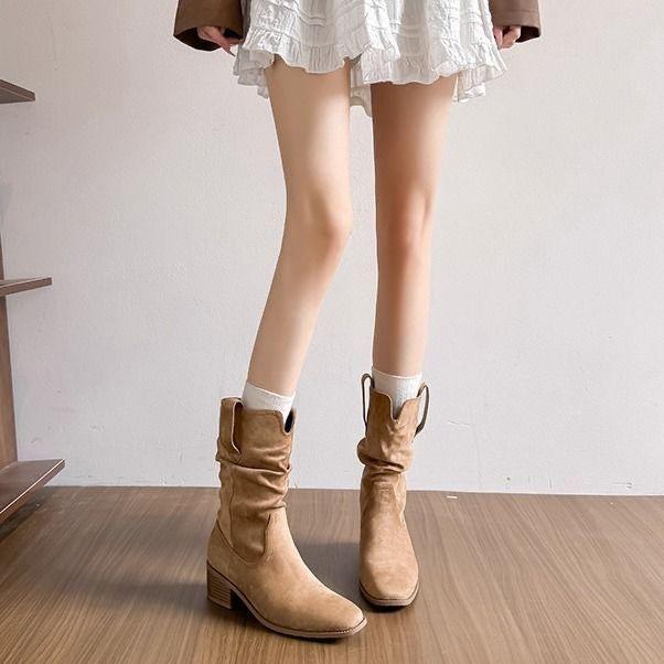 2025 Autumn and Winter New Retro Style Stacking Boots Women's Fashion Versatile Comfortable Thick Heel Women's Martin Boots