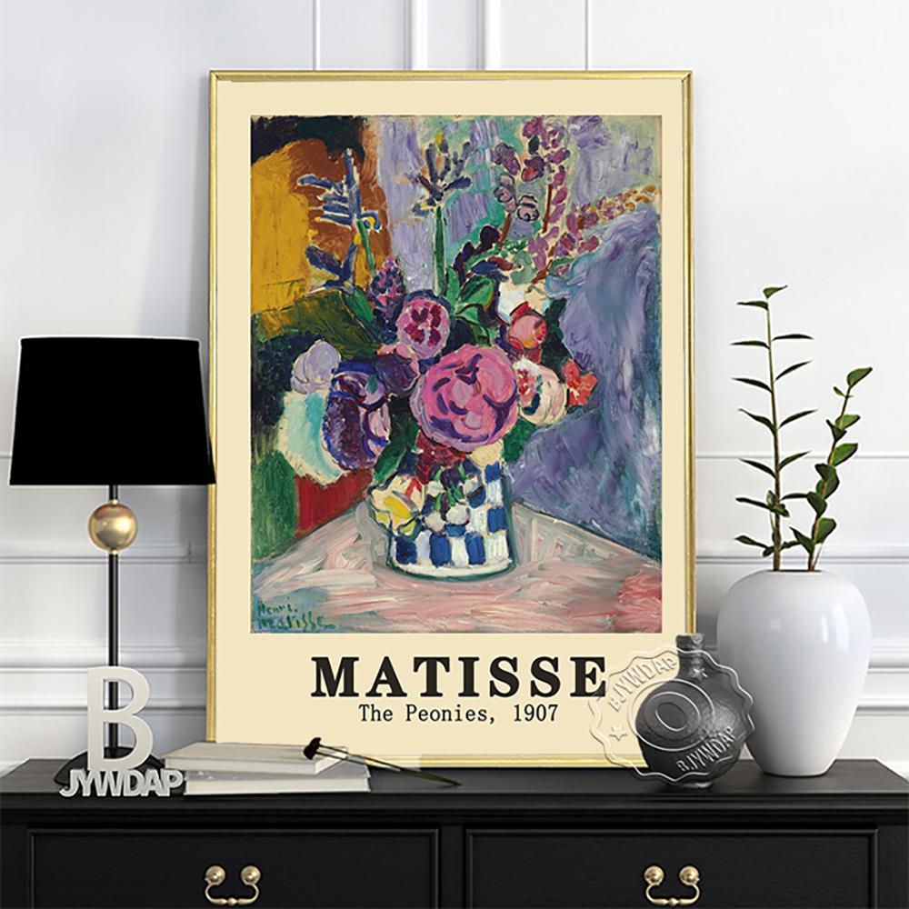 Henri Matisse Museum Exhibition Poster, Les Pivoines Oil Painting, Matisse Colours Abstract Wall Picture, Living Room Wall Decor No Frame