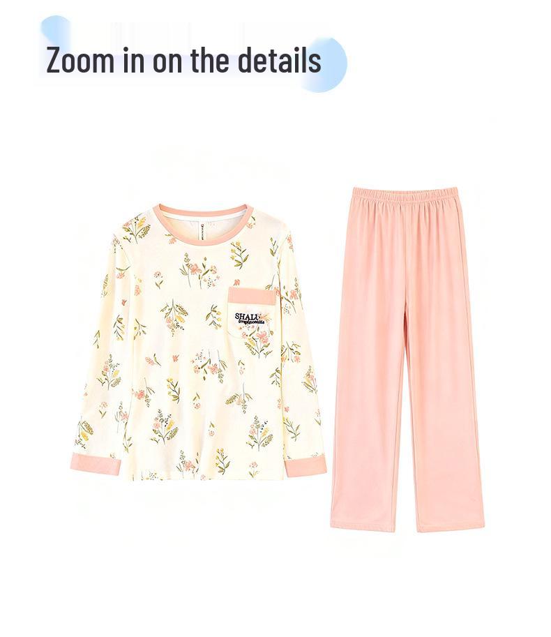 2025 Women's Cotton Pajamas Set - Autumn/Winter Long Sleeve Korean Style Loose Pullover for Indoor/Outdoor Wear