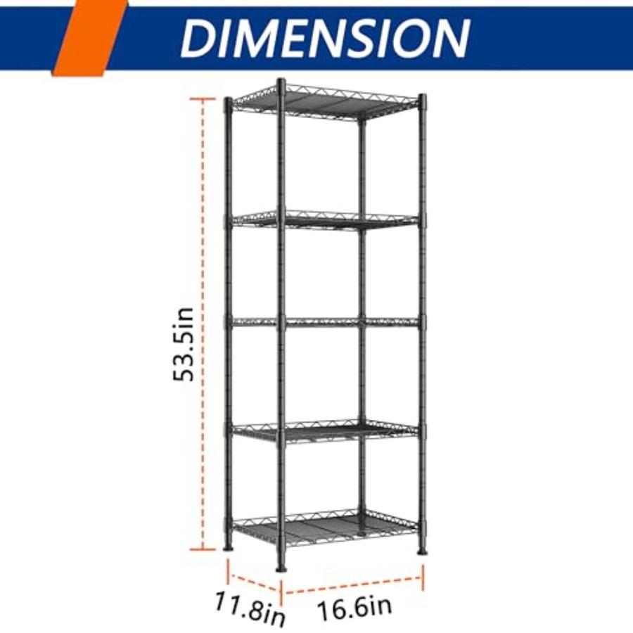 5-Wire Shelving Metal Storage Rack Adjustable ShelvesStanding Storage Shelf Units for Laundry Bathroom Kitchen Pantry Closet Bl