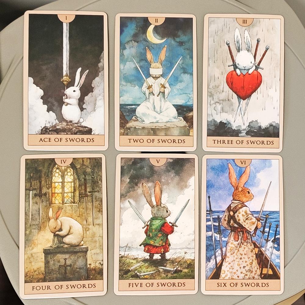 10.3*6cm Rabbit Tarot Deck 78 Watercolor Cards Cute Divination Cards Rider Waite Style