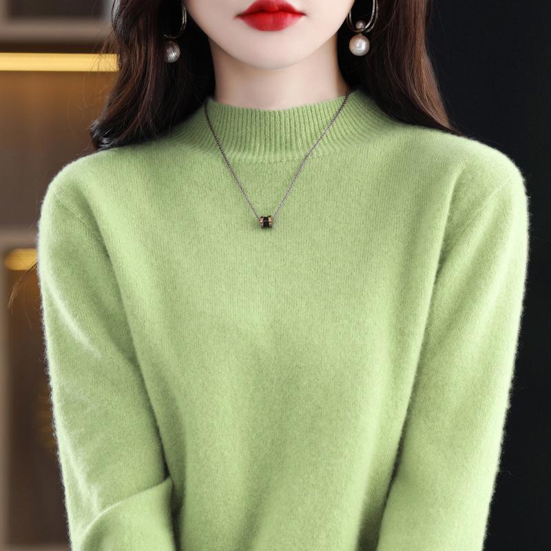 Autumn Winter 100% Wool High-Collar Long Sleeve Loose Knit Sweater Dress