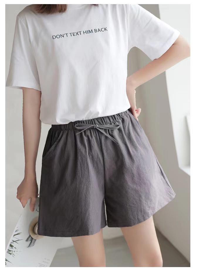 Damen Sommer High Waist Baumwolle Leinen Shorts: Elastisch, Lockere Passform, Koreanischer Stil, Übergröße, Schlankmachend, Weites Bein