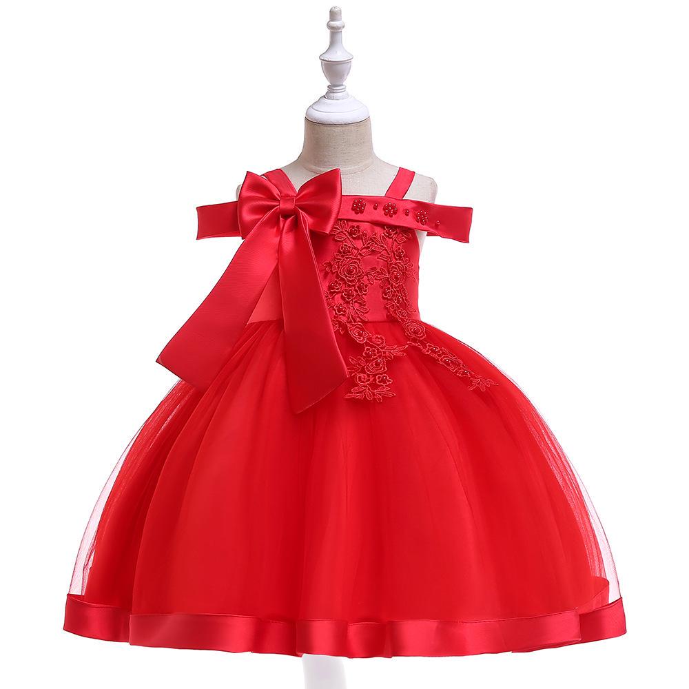 European & American Children's One-Shoulder Piano Performance Evening Dress with Bow