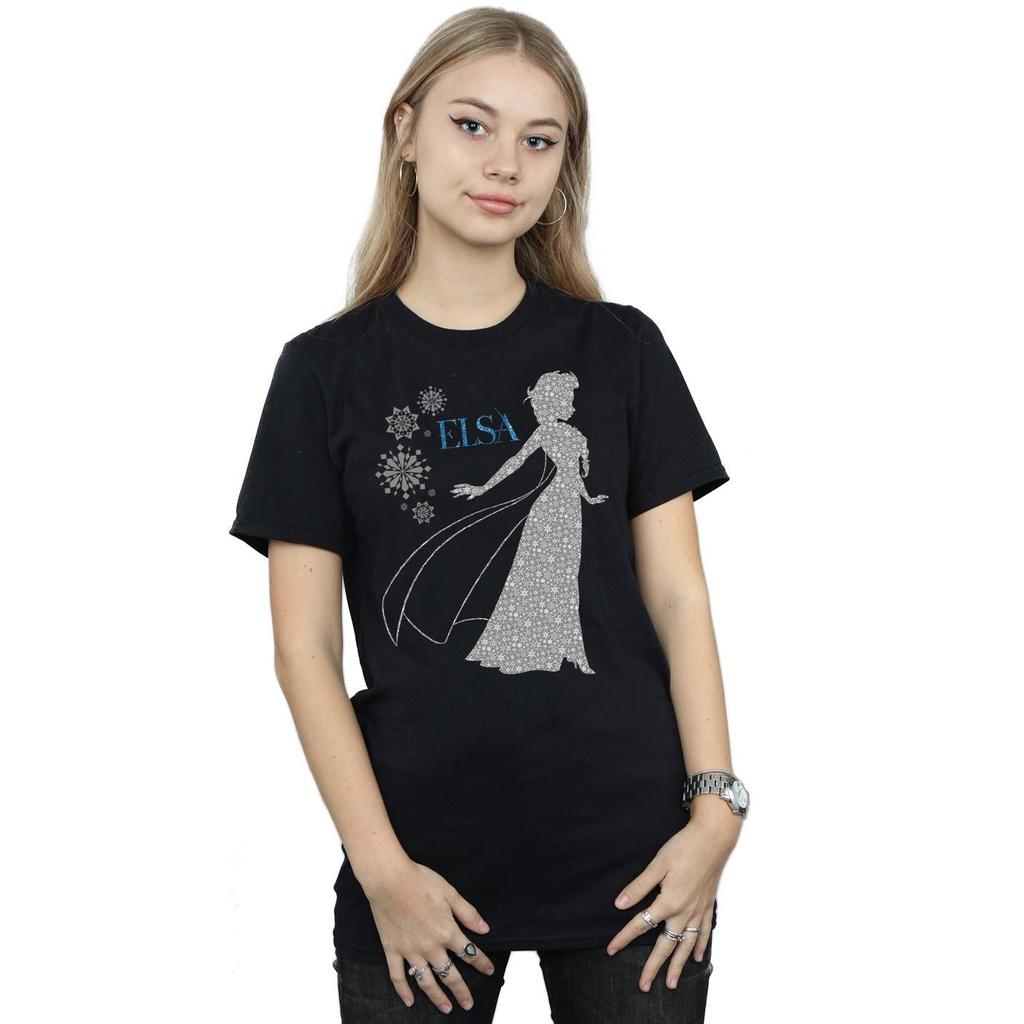 Disney Womens/Ladies Frozen Elsa Christmas Silhouette Cotton Boyfriend T-Shirt