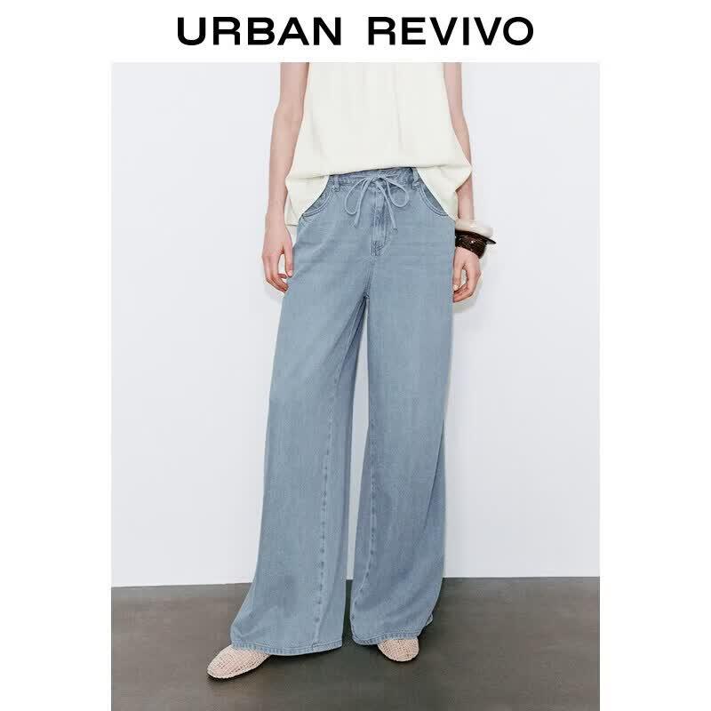 UR2026 Women s Summer Washed Tie-Waist Wide-Leg Jeans 28