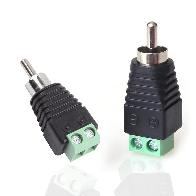 RCA Cable Audio Adapter, Phono RCA Male Plug to AV Screw Terminal Audio/Video Speaker Wire connectors Solderless Adapter(RCA Male-2pack) 2 PACK- RCA MALE PLUG