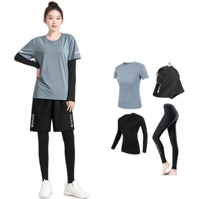 Dámská rychleschnoucí sada pro cyklistiku a běh ve větší velikosti z ledového hedvábí s topem s krátkým rukávem a legínami